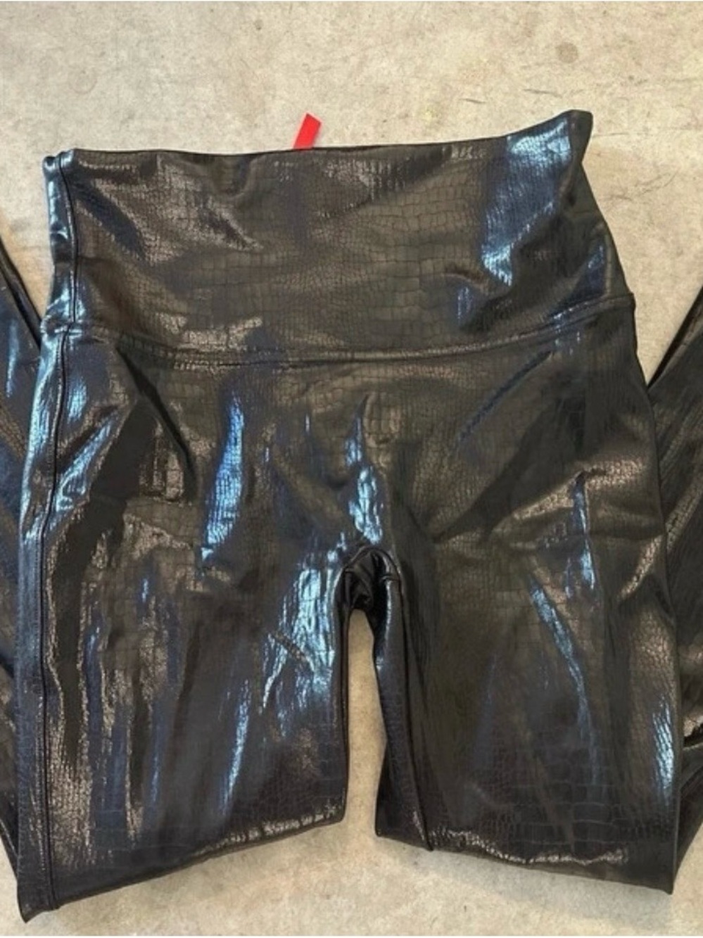 SPANX High-Waist Black Croc-Embossed Faux Leather Leggings